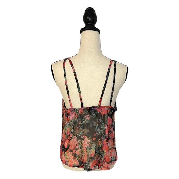 Womens Decree Strappy Tank Top Sheer Floral Print Cami Size Medium - Picture 5 of 7